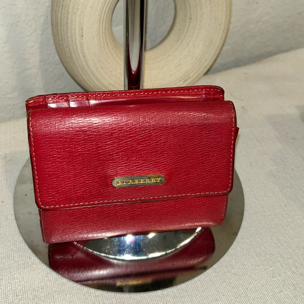 Burberry red leather mini wallet